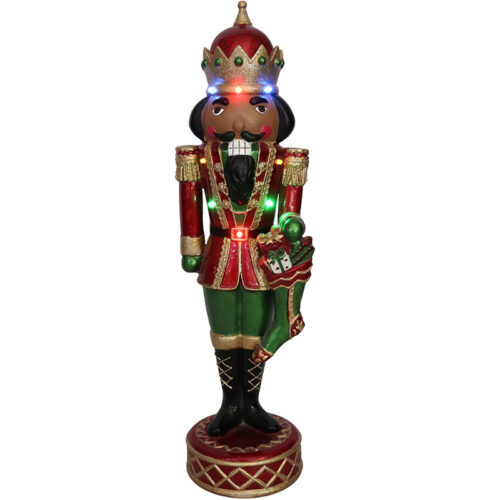 Fraser Hill Farm 22" African American Musical Nutcracker with Multi-colored LED Lights
