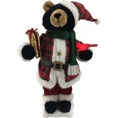 Fraser Hill Farm 24" Animated Musical Black Bear Santa Holding Cardinal