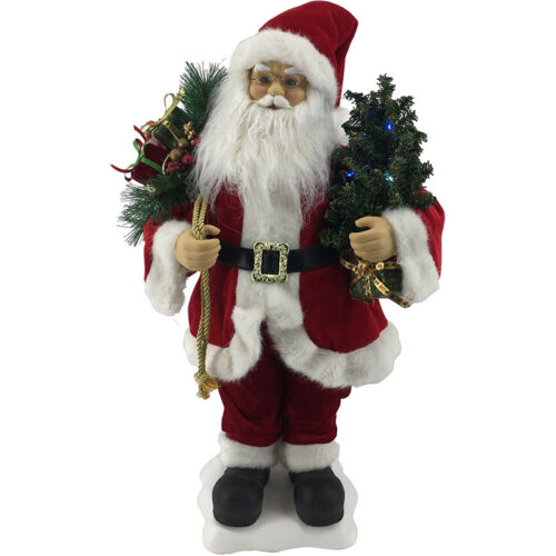 Fraser Hill Farm 24" Animated Musical Santa Holding A Lighted Pine Tree, Toy Sack