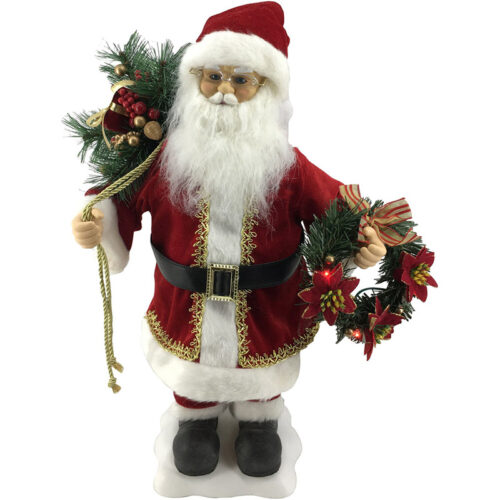 Fraser Hill Farm 24" Animated Musical Santa Holding A Lighted Wreath, A Toy Sack