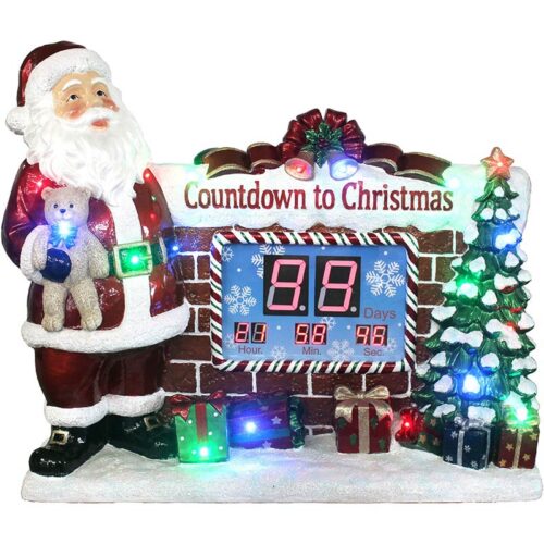 Fraser Hill Farm 33.5" Musical Santa, Christmas Tree, Countdown Clock with Multi-colored LED Lights