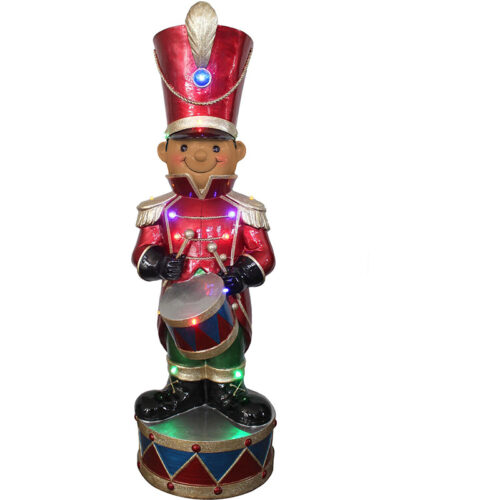 Fraser Hill Farm 35.5" African American Drumming Toy Soldier with Multi-colored LED Lights