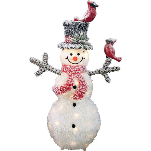 Fraser Hill Farm 35" White Tinsel Pre-Lit Snowman with Birds