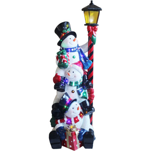 Fraser Hill Farm 49" Musical Stacking Snowman Lamp Post with Multi-colored LED Lights