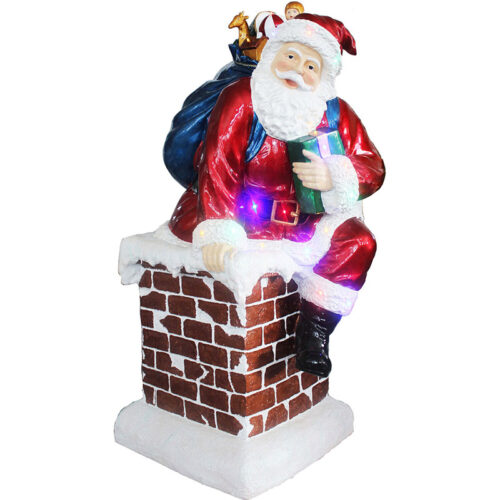 Fraser Hill Farm 50" Musical Santa in Chimney with Multi-colored LED Lights