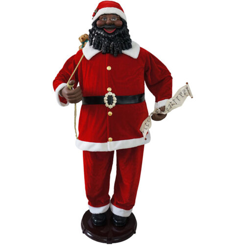 Fraser Hill Farm 58" African American Dancing Santa Holding List