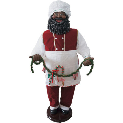 Fraser Hill Farm 58" Dancing African American Santa Holding A Garland