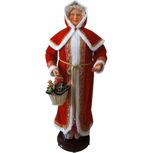 Fraser Hill Farm 58" Mrs. Claus holding A Basket Filled with Holiday Greenery