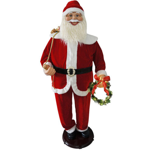 Fraser Hill Farm 58" Traditional Santa Holding Wreath with Warm White LED Lights