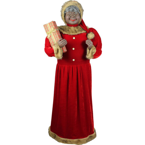 Fraser Hill Farm 59" African American Mrs. Claus Holding Gift