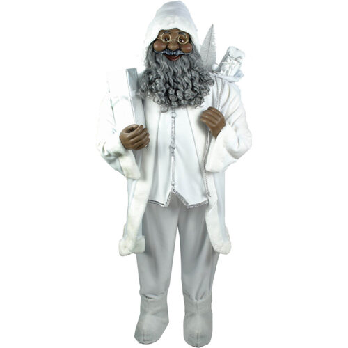 Fraser Hill Farm 59" African American Santa Holding Present