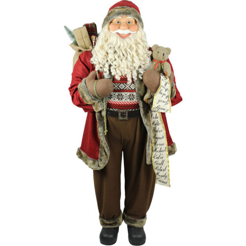 Fraser Hill Farm 59" Santa Holding A Gift Sack and Teddy Bear