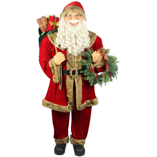 Fraser Hill Farm 59" Santa Holding Wreath and Stuffed Gift Sack
