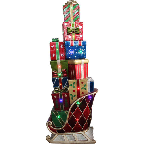 Fraser Hill Farm 60.5" Resin Gift Bag in Sleigh with Multi-colored LED Lights
