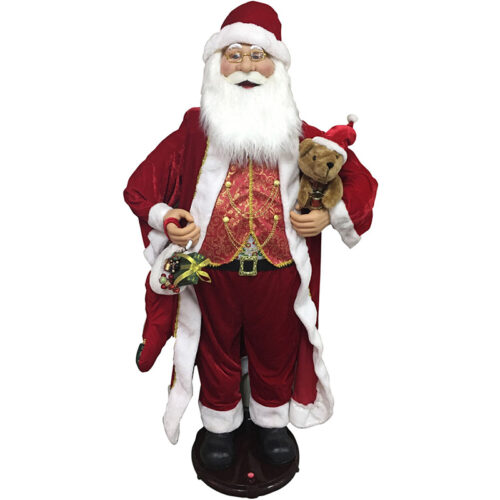 Fraser Hill Farm 60" Singing and Dancing Santa Holding Teddy Bear