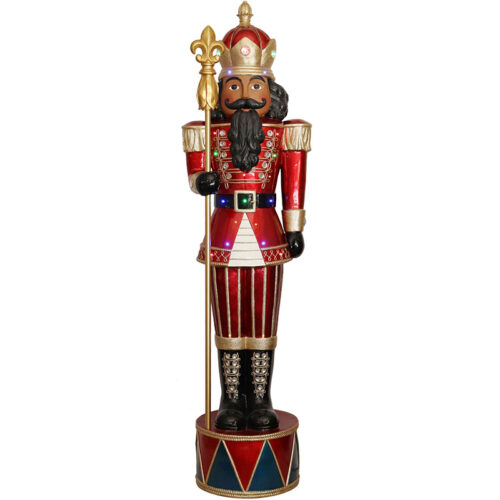 Fraser Hill Farm 72" African American Jeweled Nutcracker Greeter with Multi-colored LED Lights