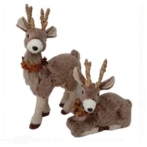 Fraser Hill Farm Plush Deer with Leaf Collars Figurine Set
