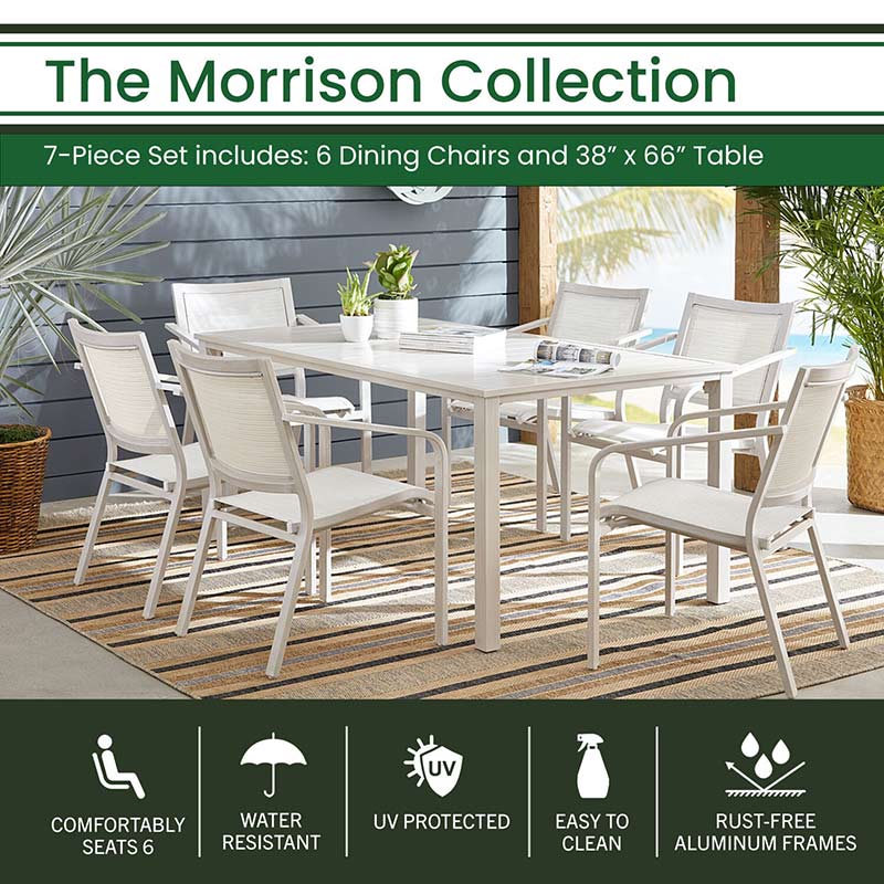 Hanover Morrison 7 Piece Dining Set with 6 Sling Chairs and Slat Table