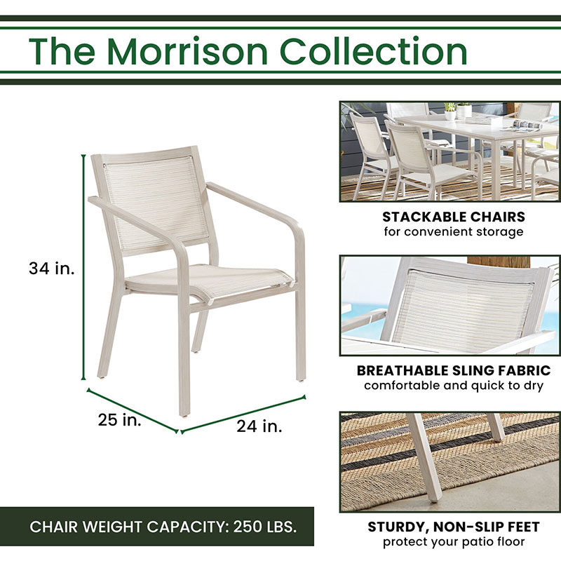 Hanover Morrison 7 Piece Dining Set with 6 Sling Chairs and Slat Table