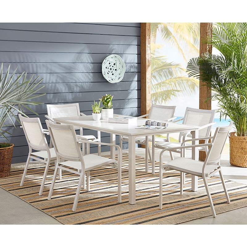 Hanover Morrison 7 Piece Dining Set with 6 Sling Chairs and Slat Table