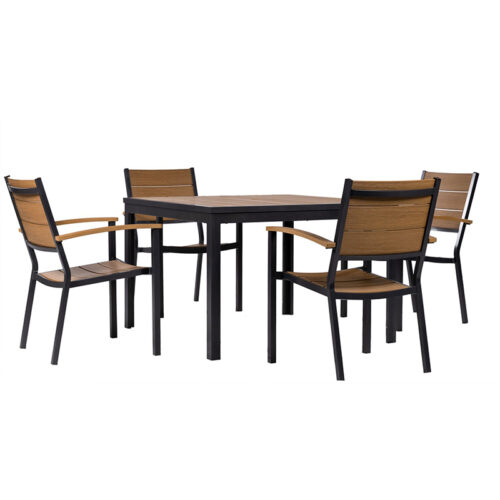 Mod Furniture Asher 4 Faux Wood Aluminum Chairs and 43" Slat Table Dining Set