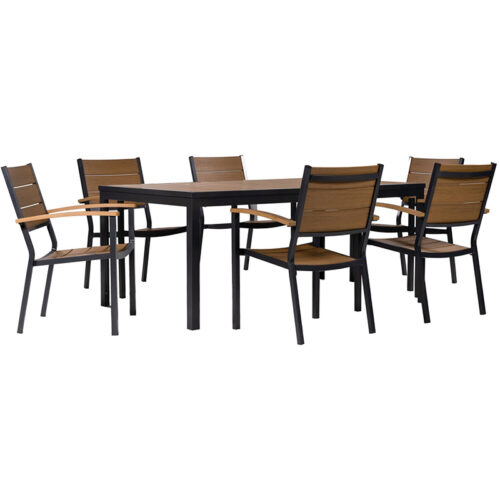 Mod Furniture Asher 6 Faux Wood Aluminum Chairs and 71" x 40" Slat Table Dining Set