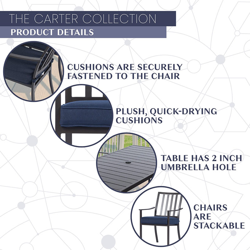 Mod Furniture Carter 6 Slat Aluminum Chairs and Slat Top Table Dining Set