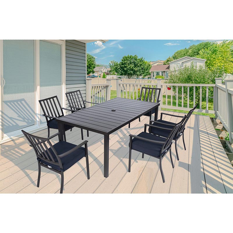 Mod Furniture Carter 6 Slat Aluminum Chairs and Slat Top Table Dining Set