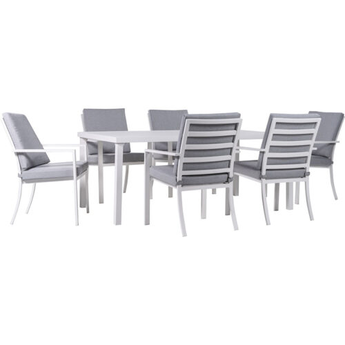 Greyson 6 Cushioned Aluminum Chairs and 70" x 40" Slat Table Dining Set