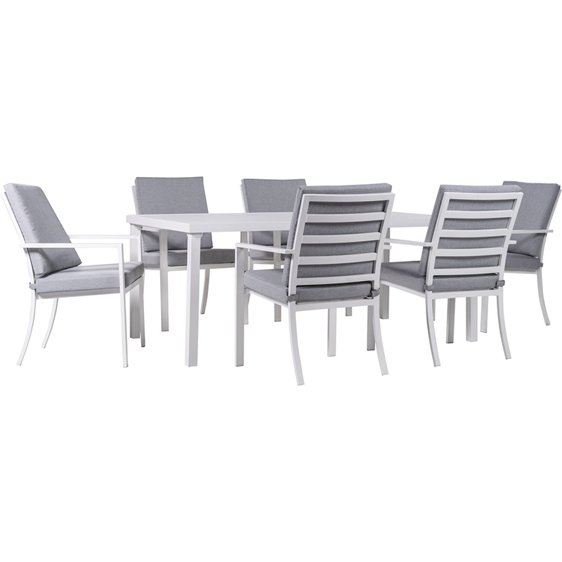 Greyson 6 Cushioned Aluminum Chairs and 70" x 40" Slat Table Dining Set