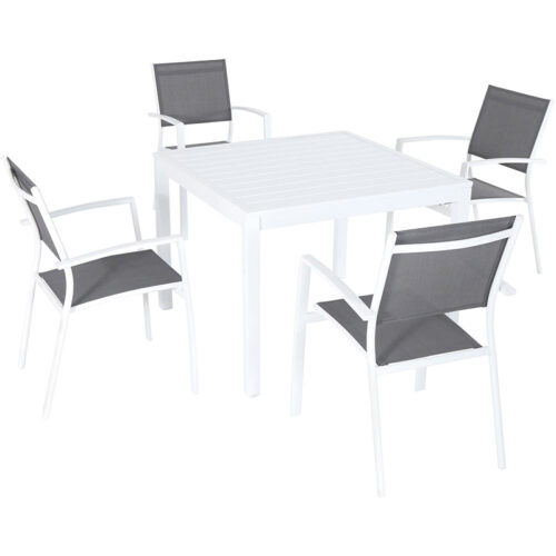 Mod Furniture Harper 4 Aluminum Chairs and 1 Slat Square Table Dining Set