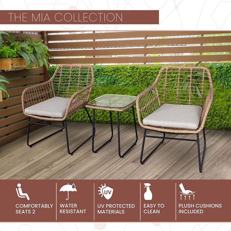Mod Furniture Mia 2 Rattan Wicker Chairs and Side Table Seating Set