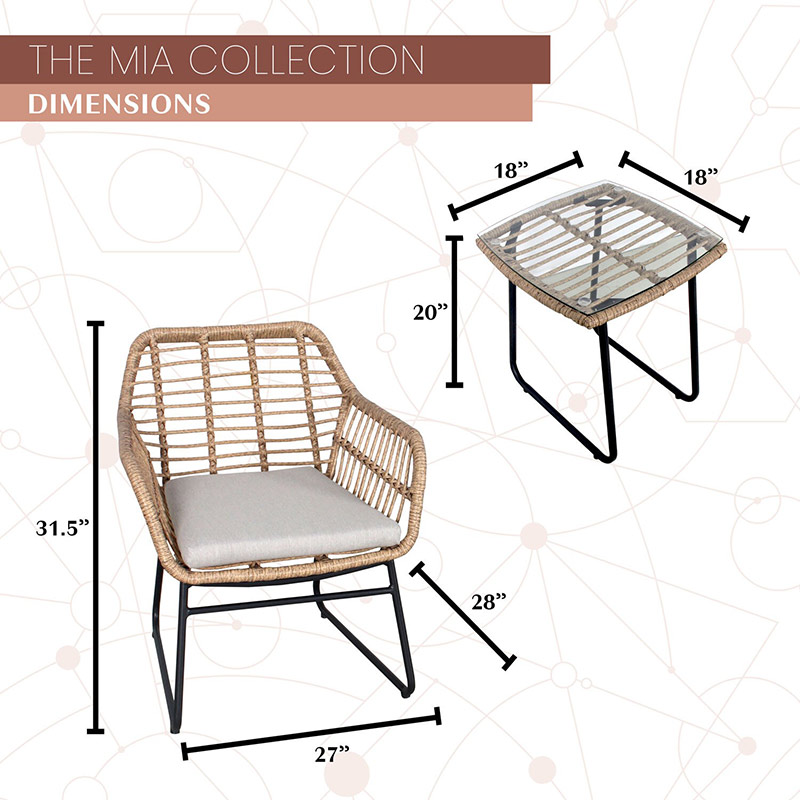 Mod Furniture Mia 2 Rattan Wicker Chairs and Side Table Seating Set