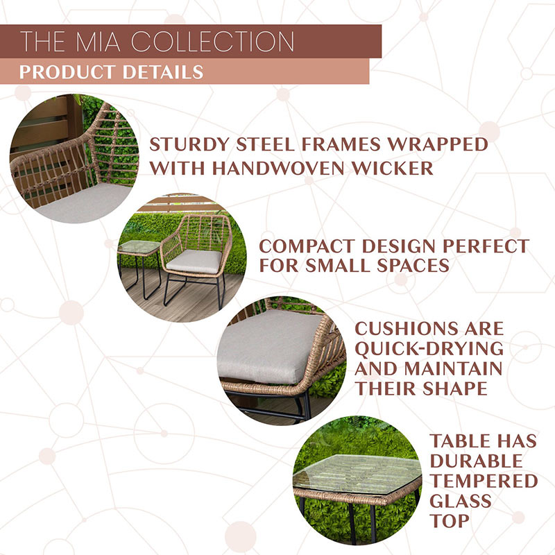 Mod Furniture Mia 2 Rattan Wicker Chairs and Side Table Seating Set