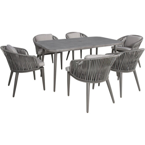 Mod Furniture Riley 6 Rope Cushioned Chairs and Faux Wood Top Table Dining Set