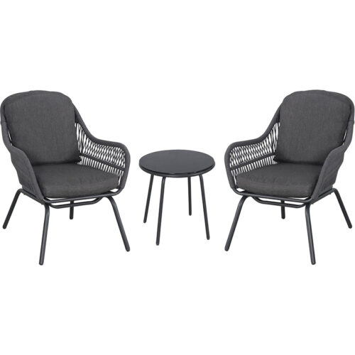 Mod Furniture Skylar 2 Rope Cushioned Chairs and Glass Top Side Table Seating Set