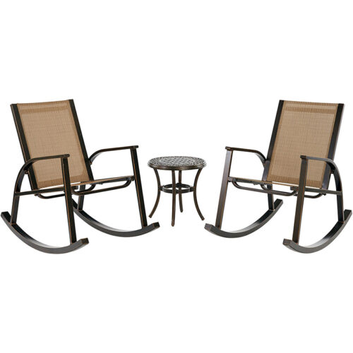 Monaco 3 Piece Rocker Set with 2 Sling Porch Rockers and Round End Table