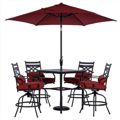 Hanover Montclair 5 Piece High Dining Set-Chili Red