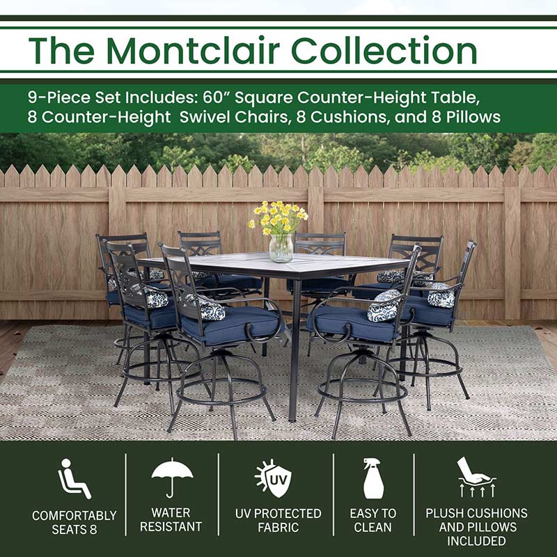 Hanover Montclair 9 Piece High Dining Set - Navy
