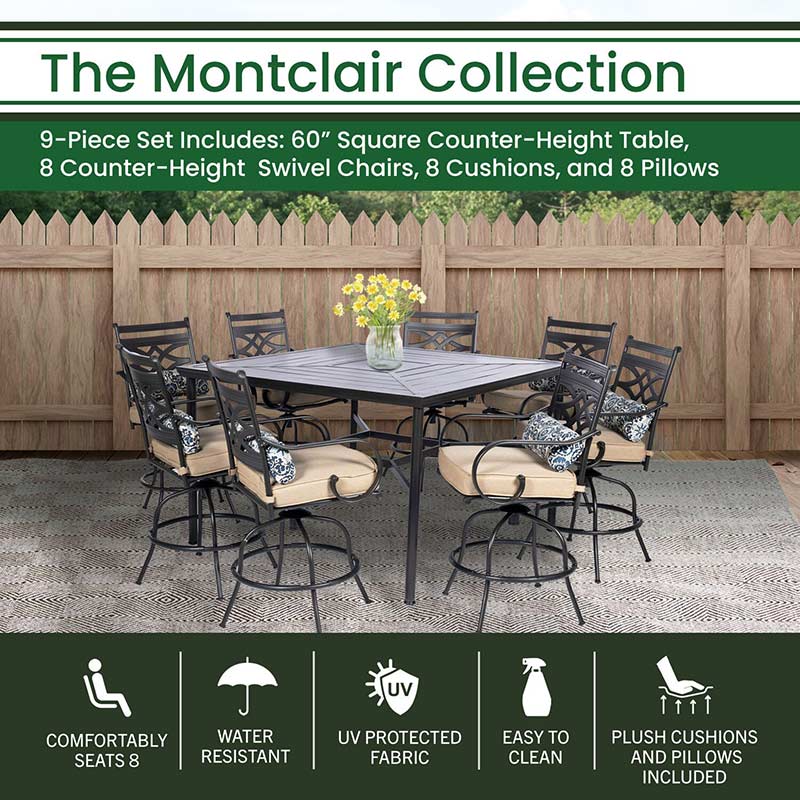 Hanover Montclair 9 Piece High Dining Set - Tan