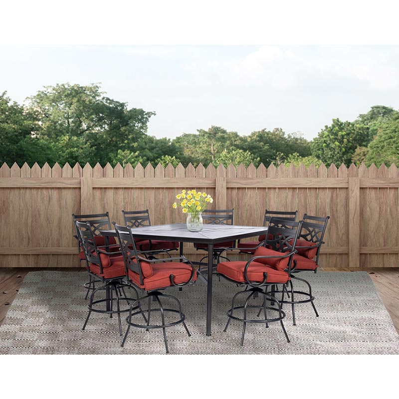 Hanover Montclair 9 Piece High Dining Set - Chili Red