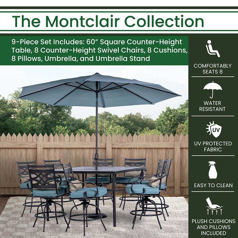 Hanover Montclair 9 Piece High Dining Set - Ocean Blue