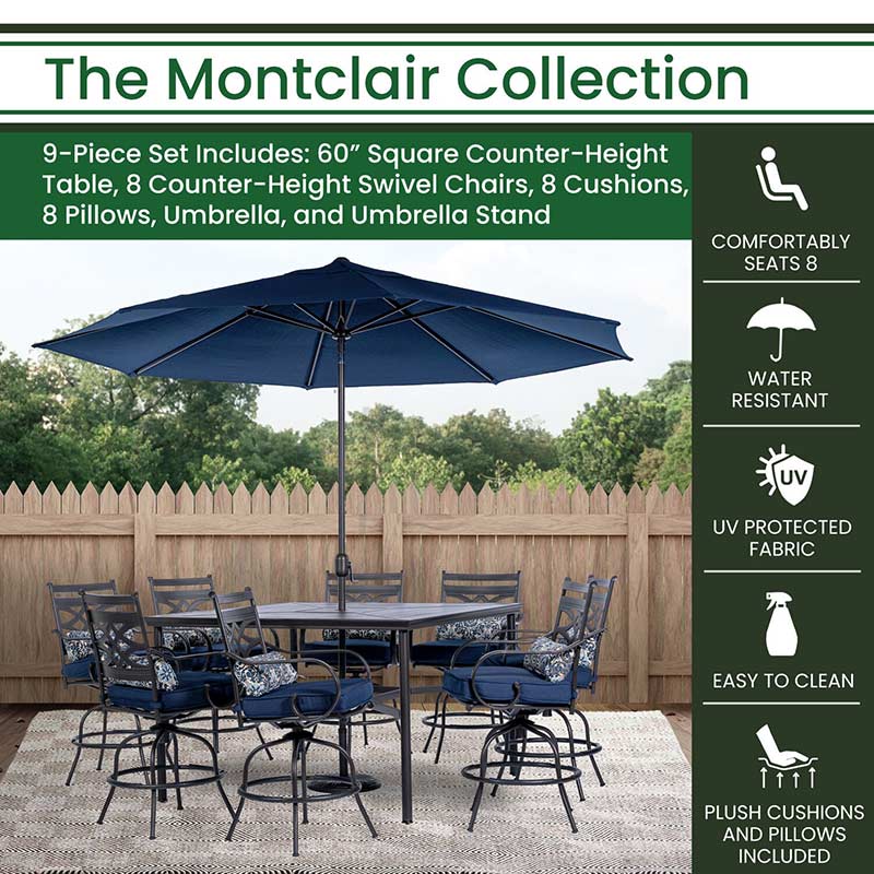 Hanover Montclair 9 Piece High Dining Set - Navy
