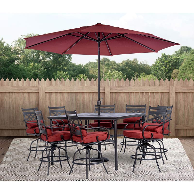 Hanover Montclair 9 Piece High Dining Set - Chili Red