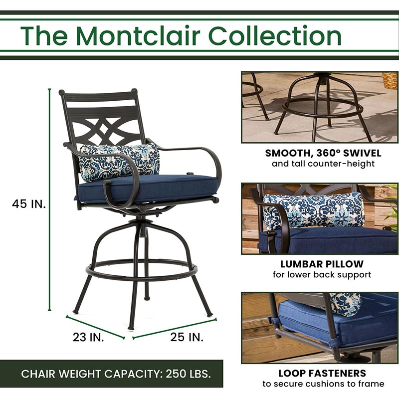 Hanover Montclair 9 Piece High Dining Set - Navy