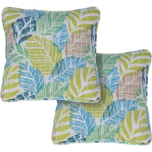 Hanover Palm Pattern Printed Green and Blue Multi-Colored Toss Pillow Set
