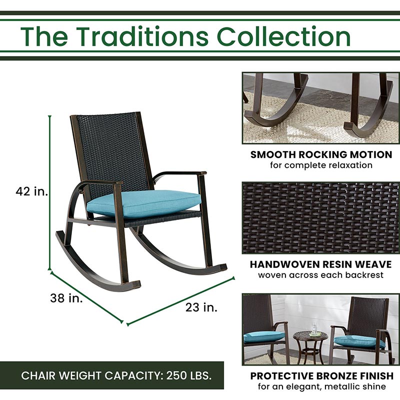 Hanover Traditions 3 Piece Rocking Chair Set - Blue