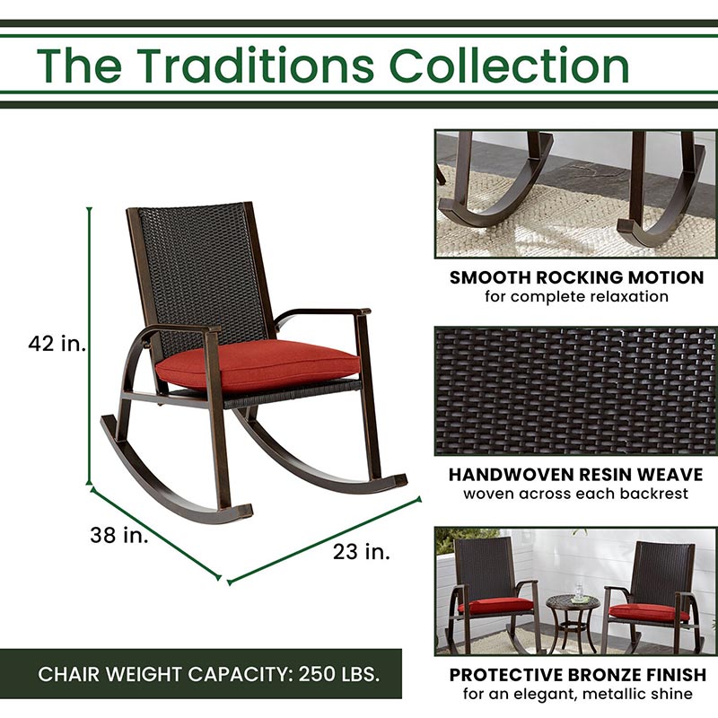 Hanover Traditions 3 Piece Rocking Chair Set - Red