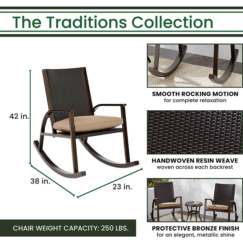 Hanover Traditions 3 Piece Rocking Chair Set - Tan