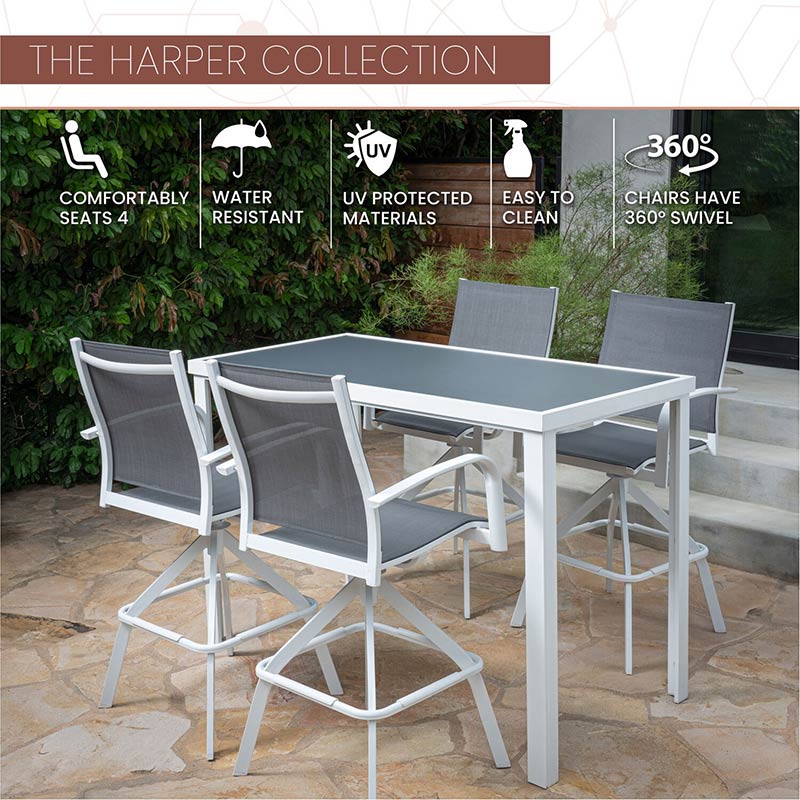 Mod Furniture Harper 4 Sling Bar Chairs and Glass Bar Table High Dining Set